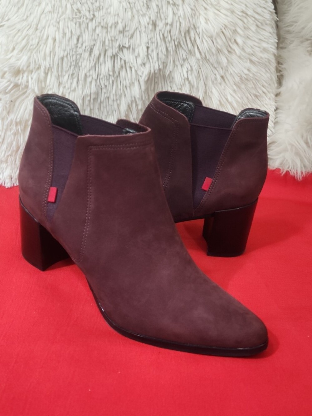 Marc Joseph New York Amsterdam Women's Burgundy Suede Pointed Ankle Booties